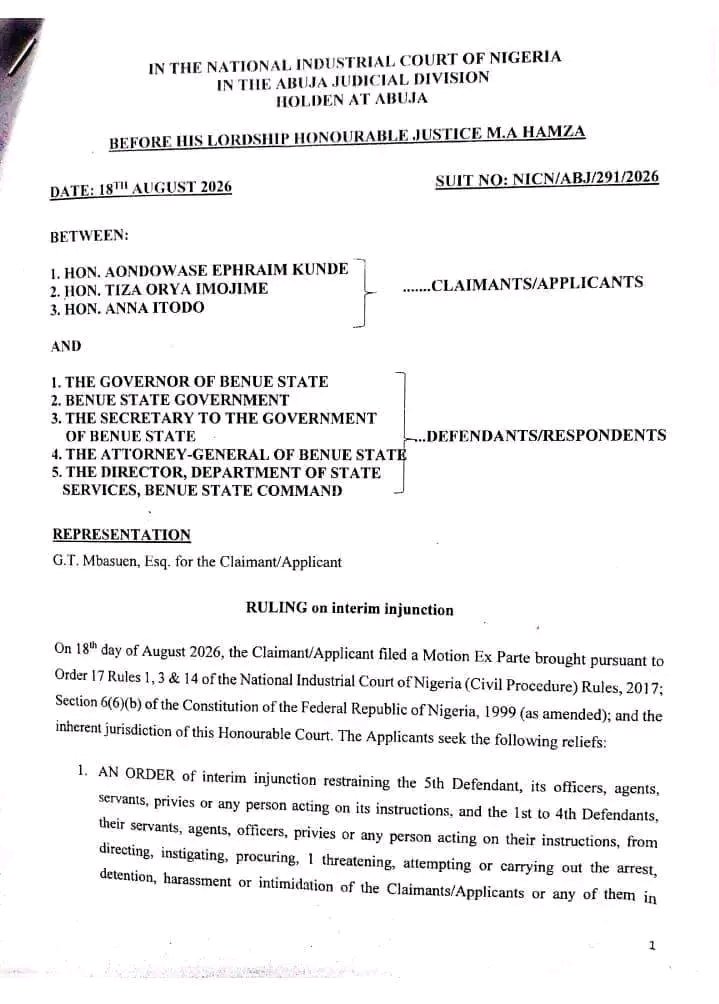 Court Restrains Benue Governor From Impounding Vehicles of Former Commissioners